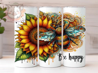 Inspirational 20 oz Skinny Tumbler Sublimation Design, Straight & Tapered Tumbler Png, Bee Happy Tumbler Png, Digital Download PNG Sublimation Lara' s Designs 