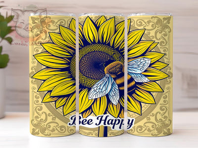 Inspirational 20 oz Skinny Tumbler Sublimation Design, Straight & Tapered Tumbler Png, Bee Happy Tumbler Png, Digital Download PNG Sublimation Lara' s Designs 
