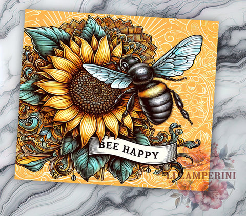 Inspirational 20 oz Skinny Tumbler Sublimation Design, Straight & Tapered Tumbler Png, Bee Happy Tumbler Png, Digital Download PNG Sublimation Li Zamperini 