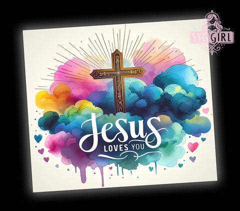 Inspirational 20oz Tumbler Wrap Sublimation Design, Straight Tapered Tumbler Wrap, Jesus Loves You Tumbler Png, Instant Digital Download Sublimation SvggirlplusArt 