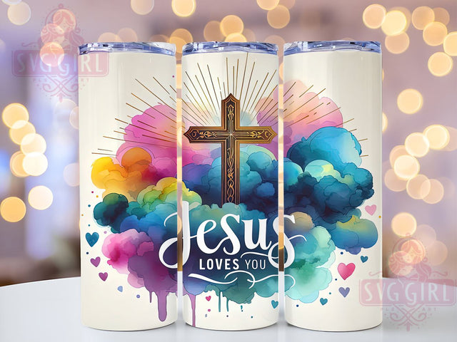 Inspirational 20oz Tumbler Wrap Sublimation Design, Straight Tapered Tumbler Wrap, Jesus Loves You Tumbler Png, Instant Digital Download Sublimation SvggirlplusArt 