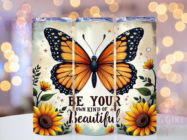 Inspirational Butterfly Sunflower Tumbler, Butterfly Tumbler, Sunflower Design, Inspirational Drinkware, 20oz Wrap, Be Your Own Kind, Floral Sublimation, Beautiful Gift Sublimation SvggirlplusArt 