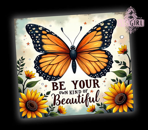 Inspirational Butterfly Sunflower Tumbler, Butterfly Tumbler, Sunflower Design, Inspirational Drinkware, 20oz Wrap, Be Your Own Kind, Floral Sublimation, Beautiful Gift Sublimation SvggirlplusArt 