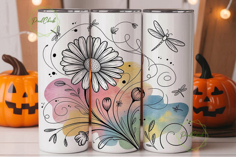 Inspirational Daisy Dragonfly Tumbler Sublimation PixelChick 