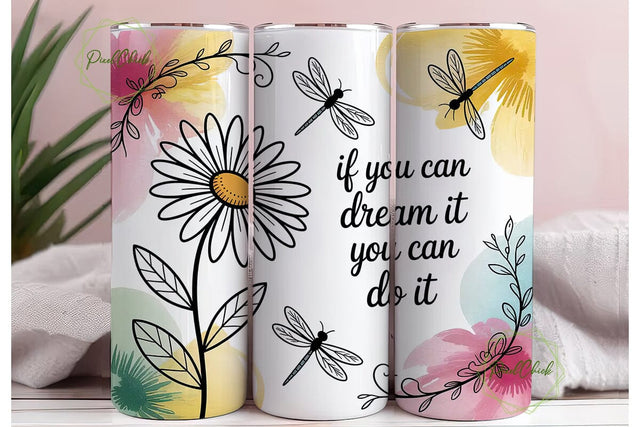 Inspirational Daisy Dragonfly Tumbler Sublimation PixelChick 