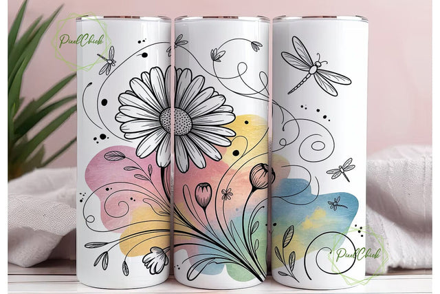 Inspirational Daisy Dragonfly Tumbler Sublimation PixelChick 