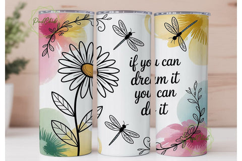 Inspirational Daisy Dragonfly Tumbler Sublimation PixelChick 