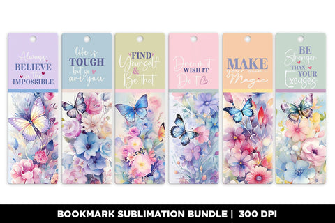 Inspirational Floral Printable Bookmarks, Print Then Cut PNG Sublimation BijouBay 