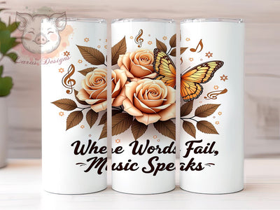 Inspirational Music Quote 20oz Tumbler Wrap, Inspirational Quote Mug, 20oz Drinkware, Music Lover Gift, Where Words Fail Mug, Musical Design Tumbler, Musician Cup Sublimation Lara' s Designs 