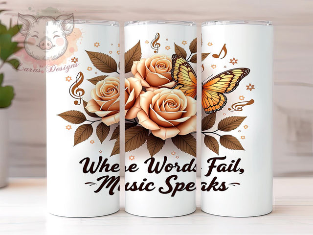 Inspirational Music Quote 20oz Tumbler Wrap, Inspirational Quote Mug, 20oz Drinkware, Music Lover Gift, Where Words Fail Mug, Musical Design Tumbler, Musician Cup Sublimation Lara' s Designs 