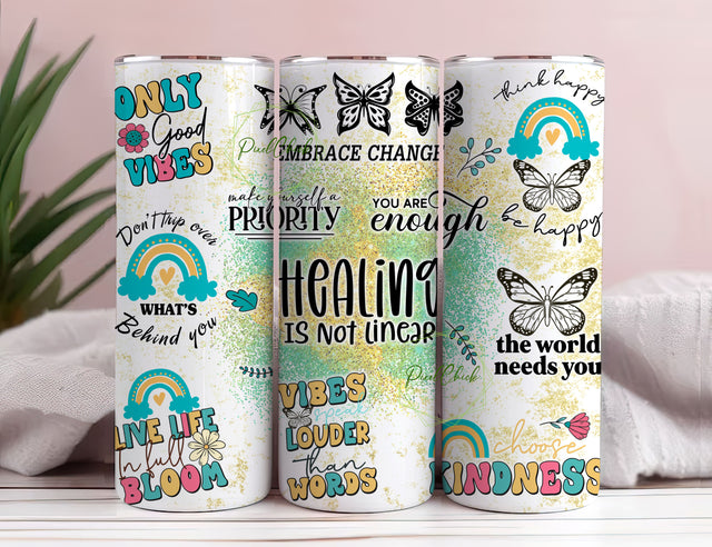 Inspirational Positive Affirmation Tumbler PNG, Only Good Vibes Sublimation Wrap, 20oz Tumbler Wrap, Affirmation Wrap, Mug Wrap PNG Sublimation PixelChick 