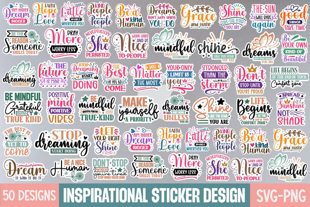 Inspirational Quotes Sticker Svg Bundle, Motivational Sticker Design, 50 Designs,SVGs,Quotes and Sayings,Food & Drink,On Sale, Print & Cut SVG designmaster24 