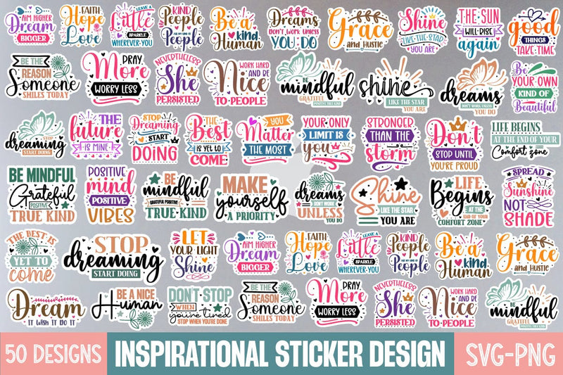 Inspirational Quotes Sticker Svg Bundle, Motivational Sticker Design, 50 Designs,SVGs,Quotes and Sayings,Food & Drink,On Sale, Print & Cut SVG designmaster24 