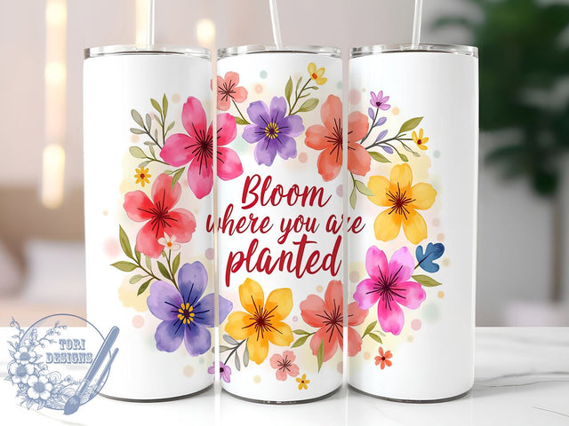 Inspirational Tumbler, Flower Sublimation Design, 20oz Tumbler Wrap, Positive Affirmation Gift, Seamless Design, Floral Drinkware, Motivational Decor, Self-Care Gift Sublimation ToriDesigns 