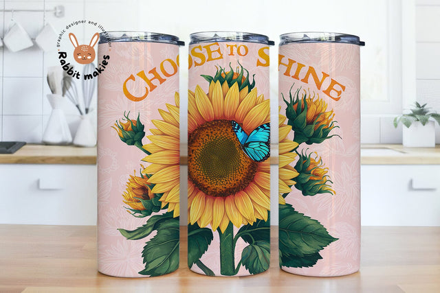 Inspirational Tumbler Png, Inspirational Tumbler Wrap, Butterfly Sunflower Choose To Shine Tumbler, Motivational PNG Positive Quotes DIGITAL, Positive Quotes Wrap Sublimation Rabbitmakies 