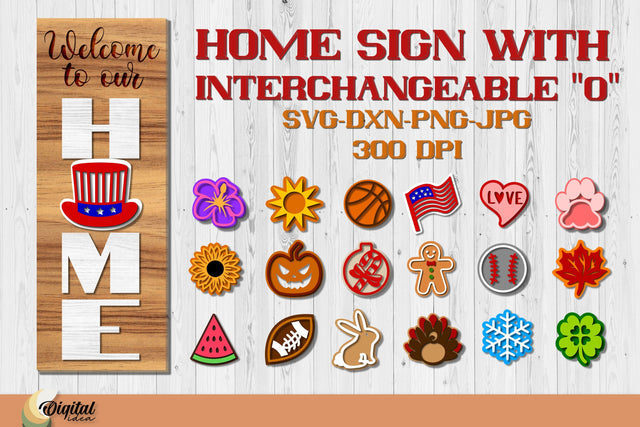 Interchangeable Home signs. 3D Lasercut layered signs SVG Evgenyia Guschina 