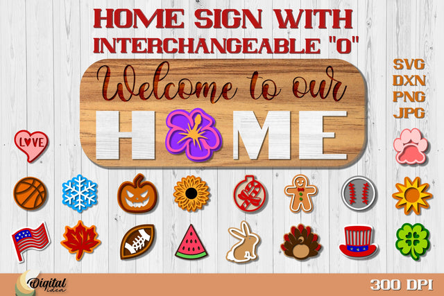 Interchangeable Home signs. 3D Lasercut layered signs SVG Evgenyia Guschina 