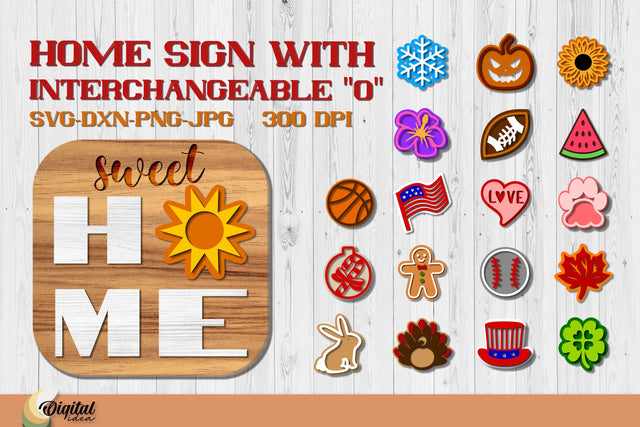 Interchangeable Home signs. 3D Lasercut layered signs SVG Evgenyia Guschina 