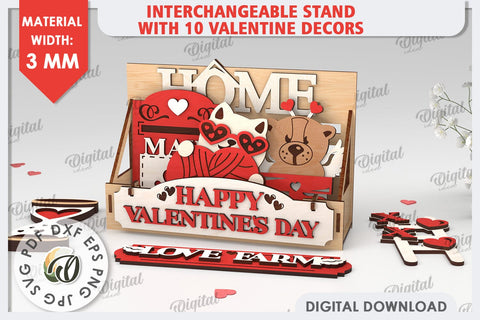 Interchangeable Stand Valentine's Day Laser Cut. Love Sign SVG Evgenyia Guschina 