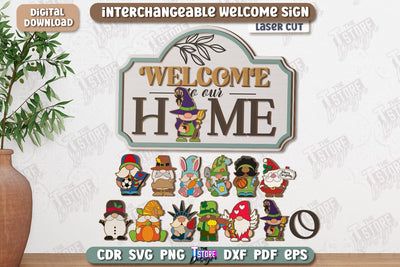 Interchangeable Welcome Wall Sign Laser Cut | Round Sign | 3D Home Wall Decor | CNC File SVG The T Store Design 