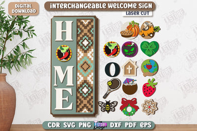 Interchangeable Welcome Wall Sign Laser Cut | Round Sign | 3D Home Wall Decor | CNC File SVG The T Store Design 