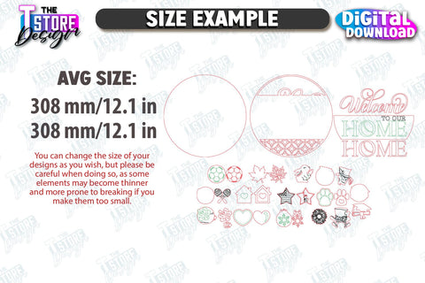 Interchangeable Welcome Wall Signs Laser Cut Bundle | Round Signs | 3D Home Wall Decor | CNC Files SVG The T Store Design 