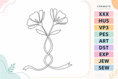 Intertwined Twin Flowers Line Art Embroidery Design Embroidery/Applique DESIGNS sg embroidery 