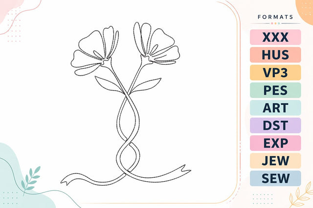 Intertwined Twin Flowers Line Art Embroidery Design Embroidery/Applique DESIGNS sg embroidery 