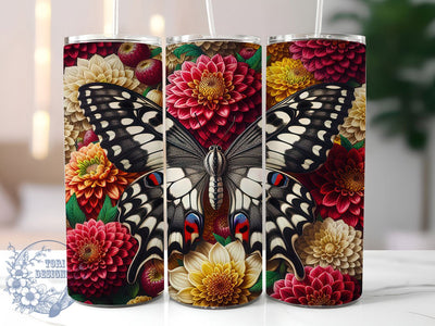 Intricate Butterfly 20oz Tumbler, Black And White PNG, Intricate Butterfly Art, 20oz Skinny Tumbler, Monochrome Sublimation, Botanical Butterfly Design, Detailed Butterfly Wrap Sublimation ToriDesigns 