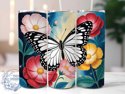 Intricate Butterfly 20oz Tumbler, Black And White PNG, Intricate Butterfly Art, 20oz Skinny Tumbler, Monochrome Sublimation, Botanical Butterfly Design, Detailed Butterfly Wrap Sublimation ToriDesigns 