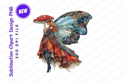 Intricate Fairy With Butterfly Wings Standing Beside A Red Toadstool Illustration Sublimation Regulrcrative 