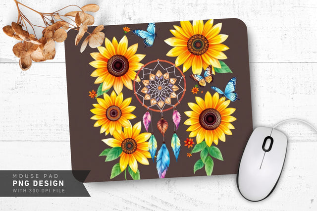 Intricate Sunflower Art Mousepad Sublimation Regulrcrative 