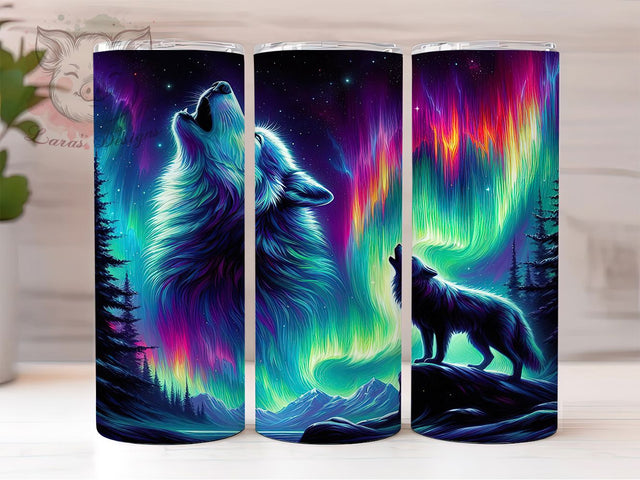 Iridescent Aurora Wolf Tumbler, Northern Lights Wolf, Aurora Wolf Design, 20Oz Sublimation Wrap, Cosmic Wolf Art, Aurora Glow Texture, Tumbler Sublimation Sublimation Lara' s Designs 
