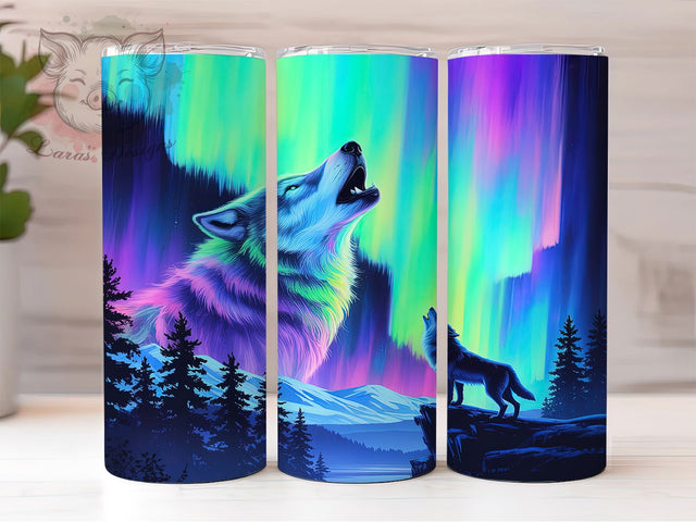 Iridescent Aurora Wolf Tumbler, Northern Lights Wolf, Aurora Wolf Design, 20Oz Sublimation Wrap, Cosmic Wolf Art, Aurora Glow Texture, Tumbler Sublimation Sublimation Lara' s Designs 