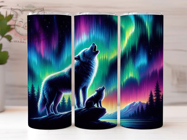 Iridescent Aurora Wolf Tumbler, Northern Lights Wolf, Aurora Wolf Design, 20Oz Sublimation Wrap, Cosmic Wolf Art, Aurora Glow Texture, Tumbler Sublimation Sublimation Lara' s Designs 