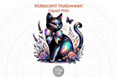 Iridescent black cat Halloween sublimation PNG Sublimation Artisan Craft SVG 