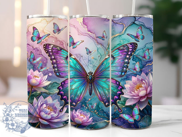 Iridescent Butterfly Bloom 20oz Tumbler, Butterfly Bloom, Iridescent Design, Floral Theme, Sublimation Wrap, 20oz Tumbler, Whimsical Aesthetic, Delicate Charm Sublimation ToriDesigns 