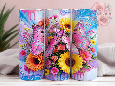 Iridescent Butterfly Bloom 20oz Tumbler, Butterfly Motif, Bloom Theme, Iridescent Effect, Whimsical Style, Elegant Charm, Skinny Tumbler, Sublimation PNG Sublimation Li Zamperini 
