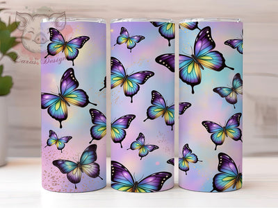 Iridescent Butterfly Glow 20oz Tumbler, Iridescent Theme, Butterfly Motif, Glow Effect, Elegant Charm, Whimsical Style, Skinny Tumbler, Sublimation PNG Sublimation Lara' s Designs 