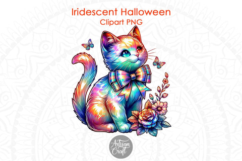 Iridescent cat, Cat designs, butterflies, Halloween cat, iridescent rose, PNG for sublimation Sublimation Artisan Craft SVG 