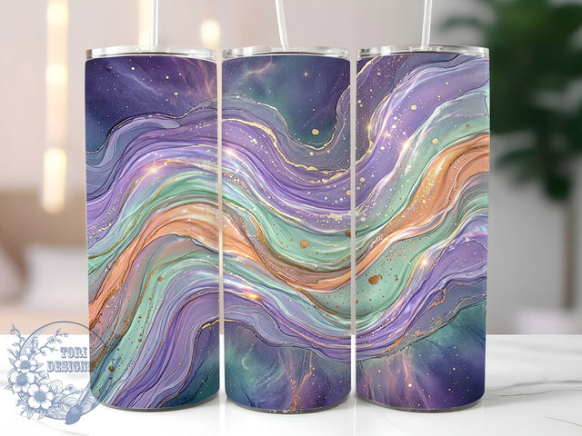 Iridescent Cosmic Marble Glow 20oz Tumbler, Iridescent Effect, Cosmic Theme, Marble Pattern, Glow Effect, Mystical Charm, Skinny Tumbler, Sublimation PNG Sublimation ToriDesigns 