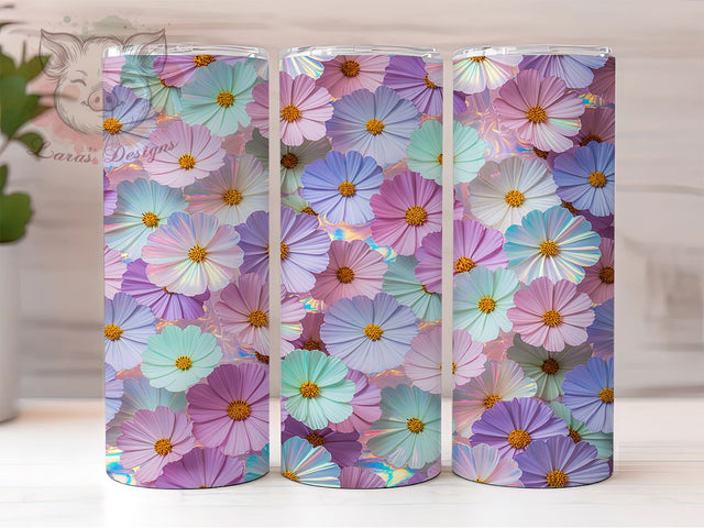 Iridescent Cosmos Bloom 20oz Tumbler, Iridescent Theme, Cosmos Motif, Bloom Pattern, Galaxy Charm, Whimsical Style, Skinny Tumbler, Sublimation PNG Sublimation Lara' s Designs 