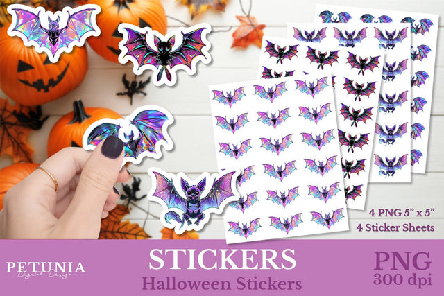 Iridescent Cute Bats Stickers | Halloween Stickers Sublimation Petunia Digital Design 