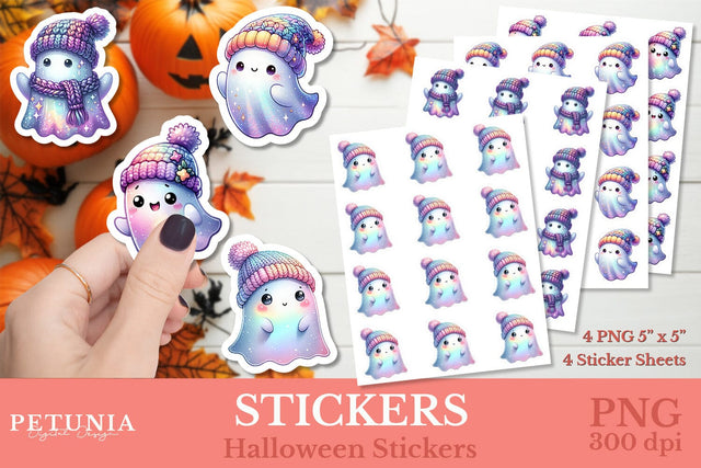 Iridescent Cute Ghost Stickers | Halloween Stickers Sublimation Petunia Digital Design 