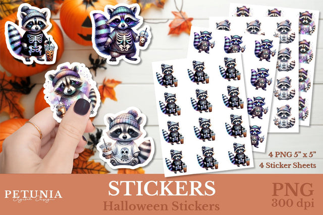 Iridescent Cute Raccoon Stickers | Halloween Stickers Sublimation Petunia Digital Design 