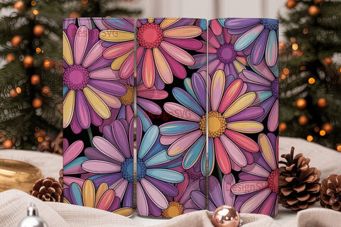 Iridescent Daisy Tumbler Wrap Sublimation DesignSVG 