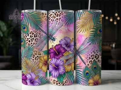 Iridescent Dragonflies 20oz Tumbler, Iridescent dragonfly design, Dragonfly tumbler wrap, 20oz skinny tumbler, Shimmer dragonfly print, Sublimation tumbler wrap, Iridescent insect design, Dragonfly Sublimation SvggirlplusArt 
