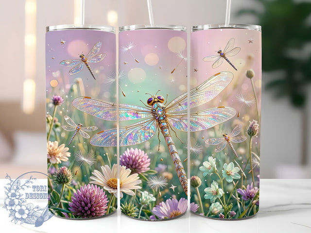 Iridescent Dragonfly Fantasy 20oz Tumbler, Dragonfly Fantasy Motif, Iridescent Art Design, Magical Theme, Whimsical Accent, Elegant Charm, Sublimation Wrap, 20oz Tumbler Sublimation ToriDesigns 
