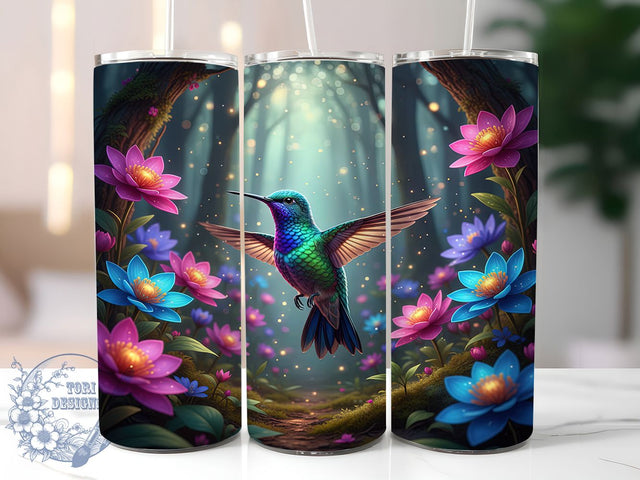 Iridescent Floral Hummingbird Tumbler, Iridescent Bird Design, Pretty Hummingbird Tumbler, 20Oz Wrap Design, Hummingbird Sublimation, Colorful Floral Theme, Shiny Bird Pattern Sublimation ToriDesigns 