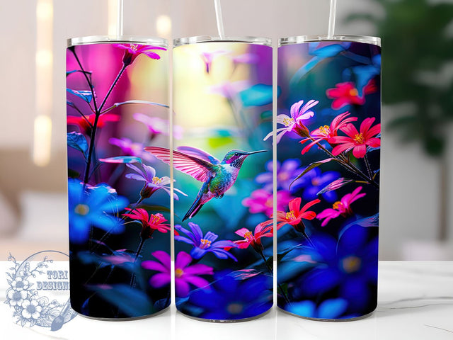 Iridescent Floral Hummingbird Tumbler, Iridescent Bird Design, Pretty Hummingbird Tumbler, 20Oz Wrap Design, Hummingbird Sublimation, Colorful Floral Theme, Shiny Bird Pattern Sublimation ToriDesigns 